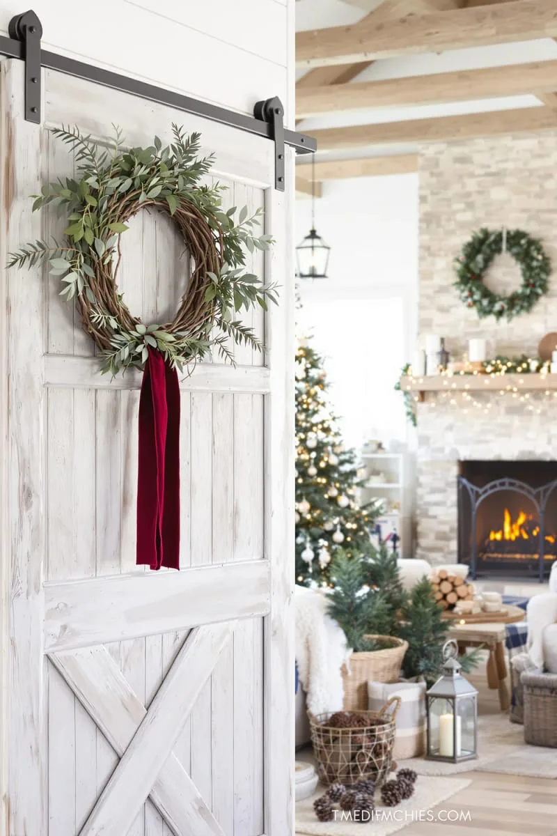 29 Simple Christmas Decor Ideas for a Beautiful Holiday Season 11 woven wreath with fresh greenery and a single velvet ribbon 1