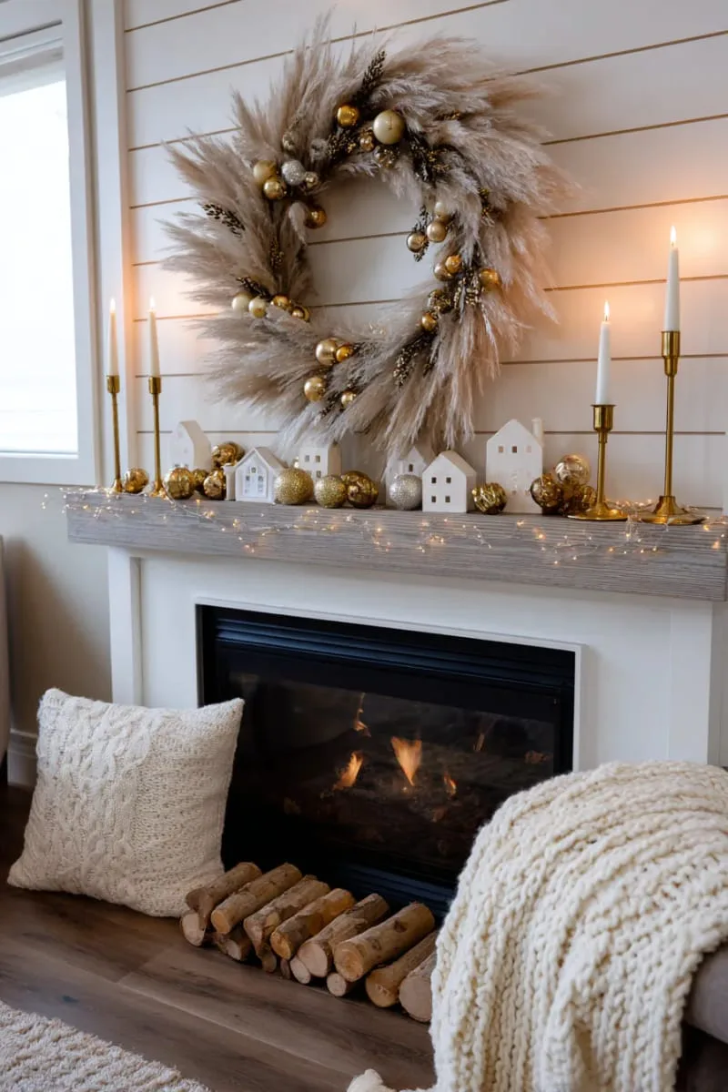 wreath made from dried pampas grass and gold details 1