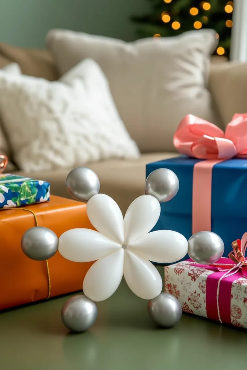 balloon snowflakes in white and silver for a winter wonderland effect 1