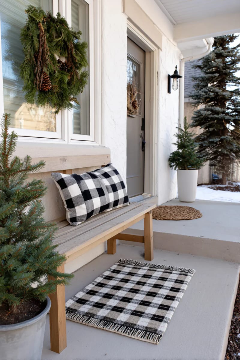 black and white buffalo check doormat with matching throw pillow 1