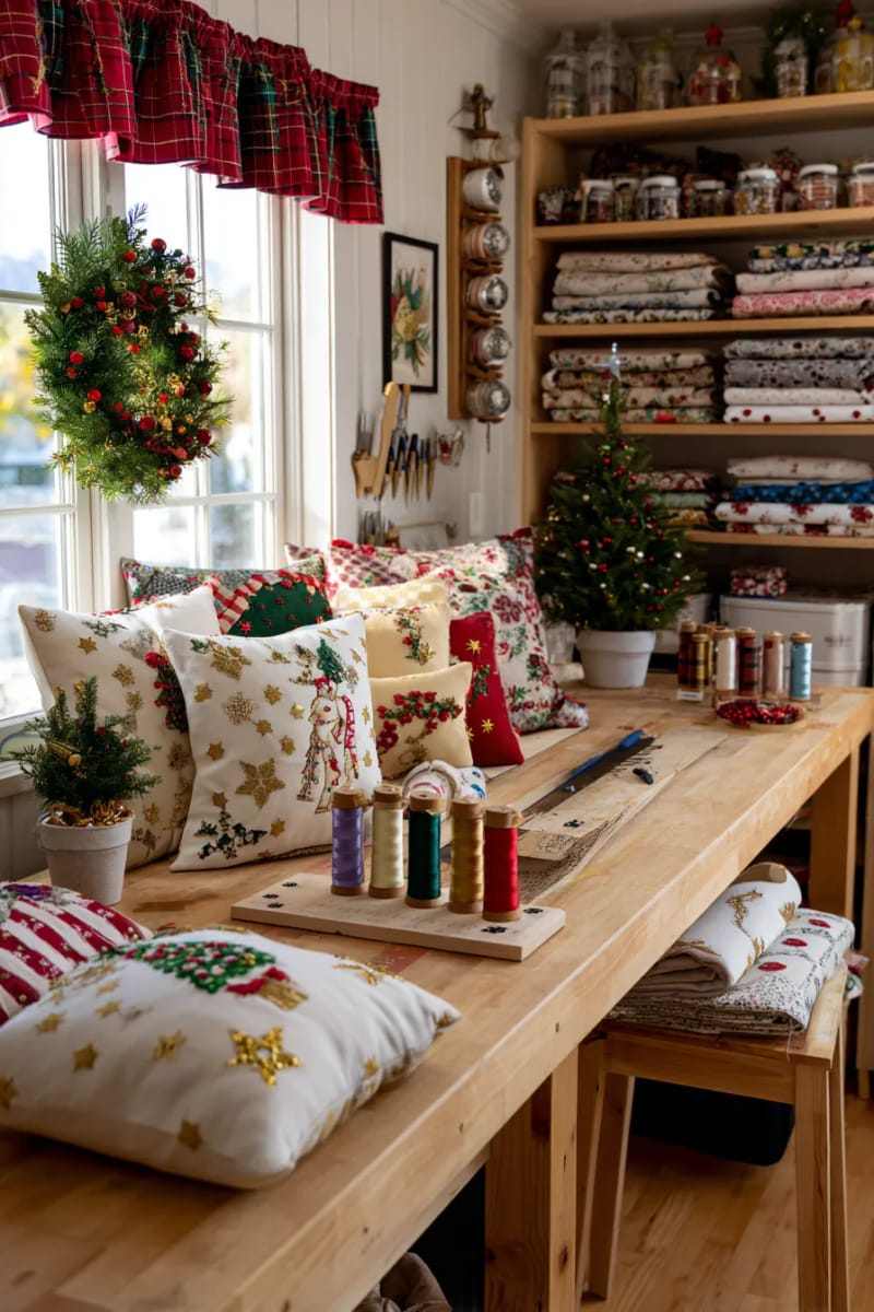 christmas themed pin cushions shaped like trees, stars, and candy canes 1