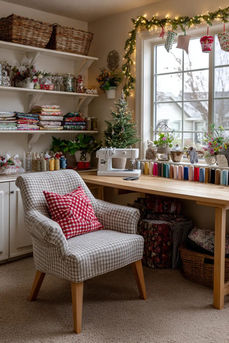 classic plaid or gingham fabric slipcovers for your sewing chair 1