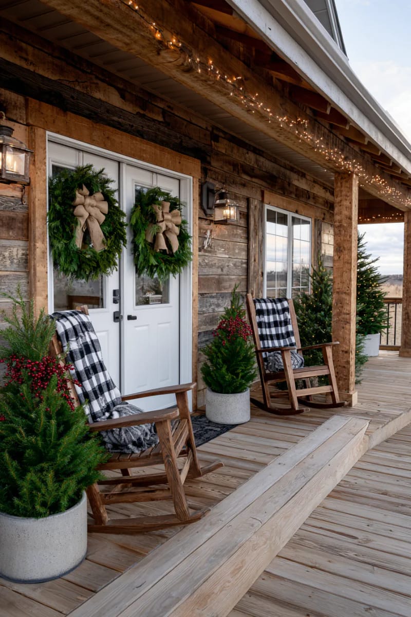 classic wreaths with burlap bows and mini cowbells on the front door 1