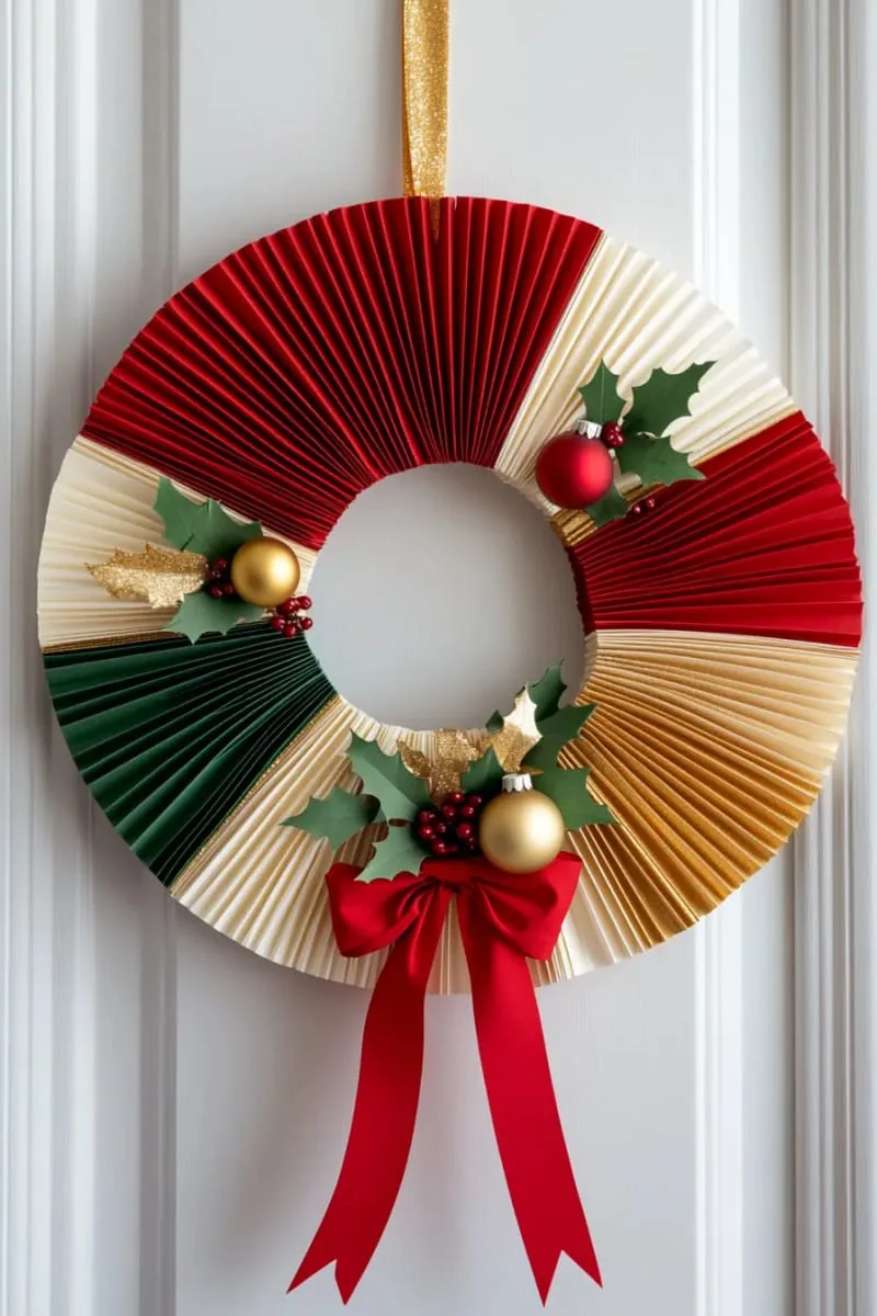 colorful accordion paper fans arranged as a cheerful holiday wreath 1