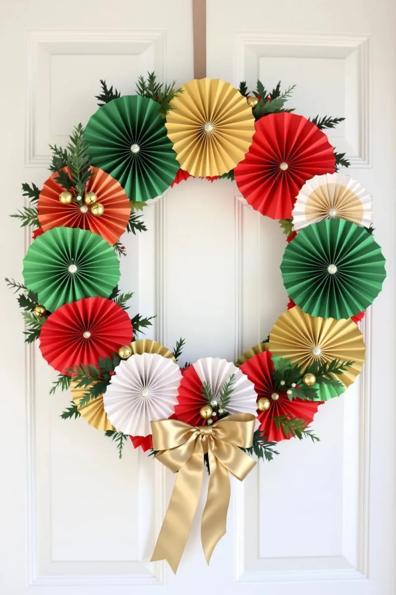 colorful accordion paper fans arranged as a cheerful holiday wreath 1