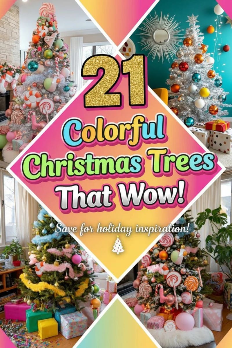 21 Whimsical Colorful Christmas Trees That Wow! 56 colorful christmas tree - Collage 55
