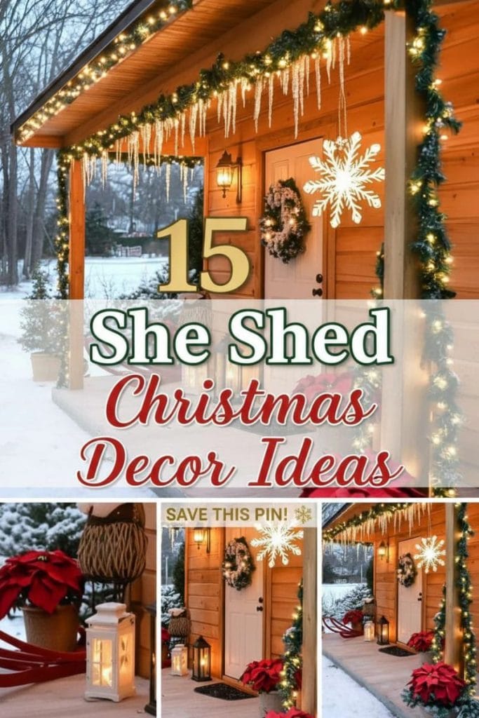15 She Shed Christmas Decor Ideas For A Unique Winter Wonderland 41 she shed Christmas decor - Collage pins