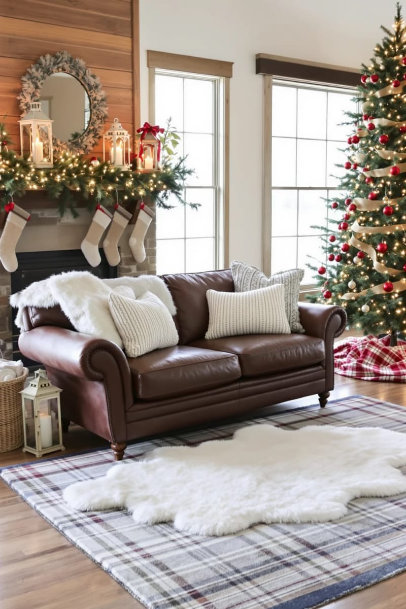 cozy plaid rugs and sheepskin throws layered for a warm ranch vibe. 1