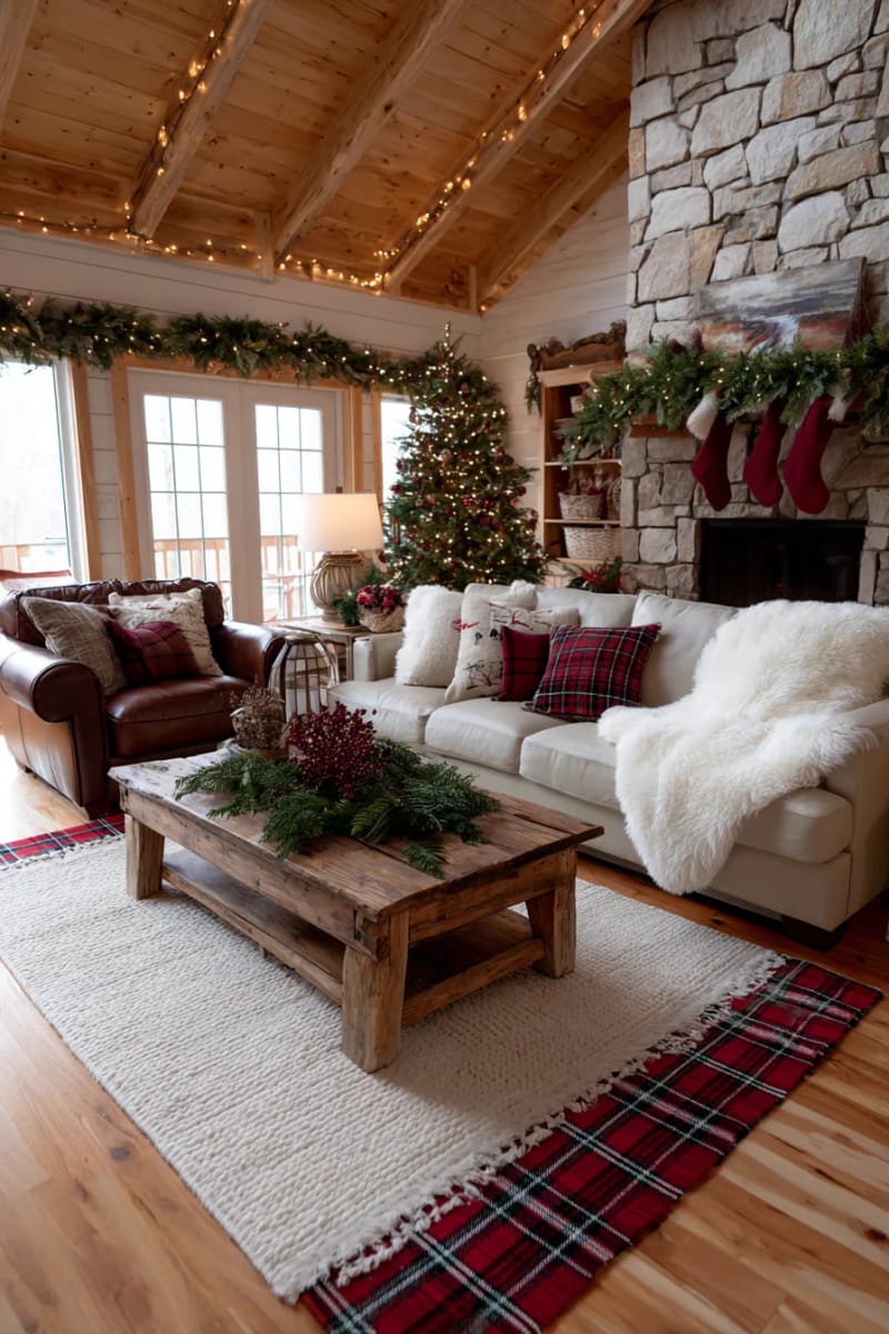 cozy plaid rugs and sheepskin throws layered for a warm ranch vibe. 1