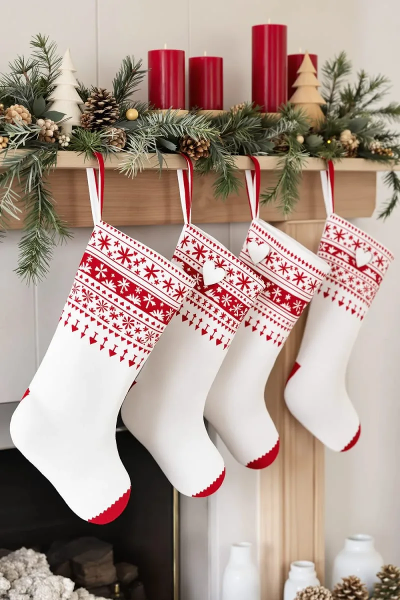 create a scandinavian-inspired look with red embroidery and white felt hearts 1