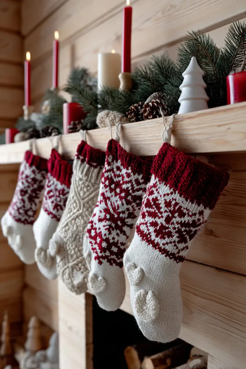 create a scandinavian-inspired look with red embroidery and white felt hearts 1