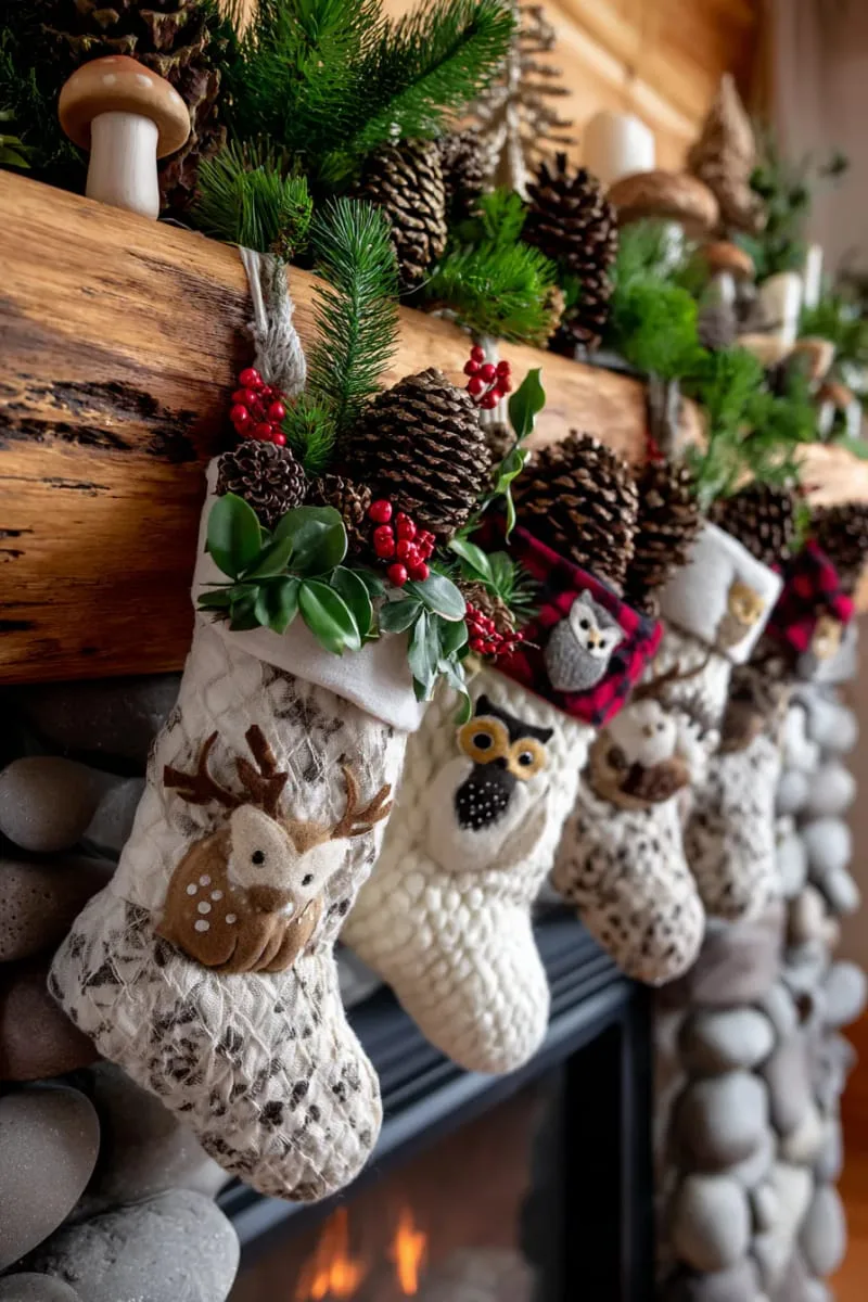create a woodland scene with felt animals, pinecones, and faux greenery 1