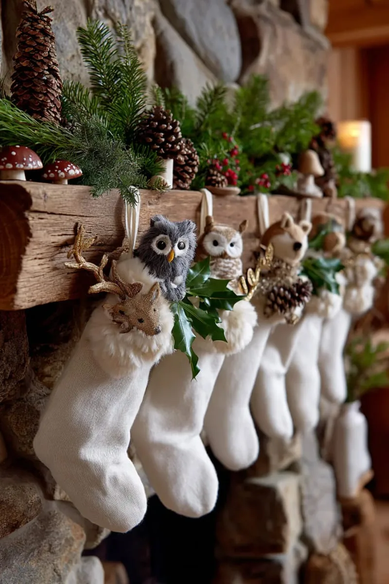 create a woodland scene with felt animals, pinecones, and faux greenery 1