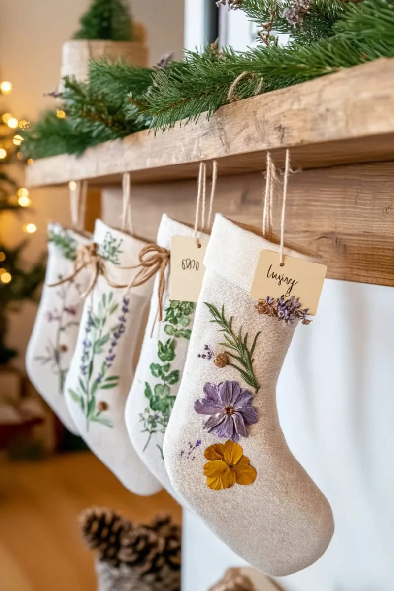 decorate with pressed dried flowers and herbs for a botanical stocking 1