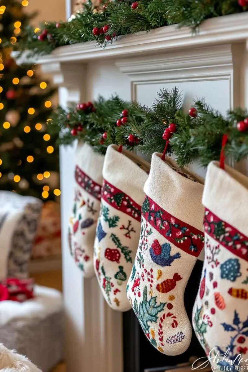 decorate with tiny hand-stitched felt mittens, hats, and scarves 1