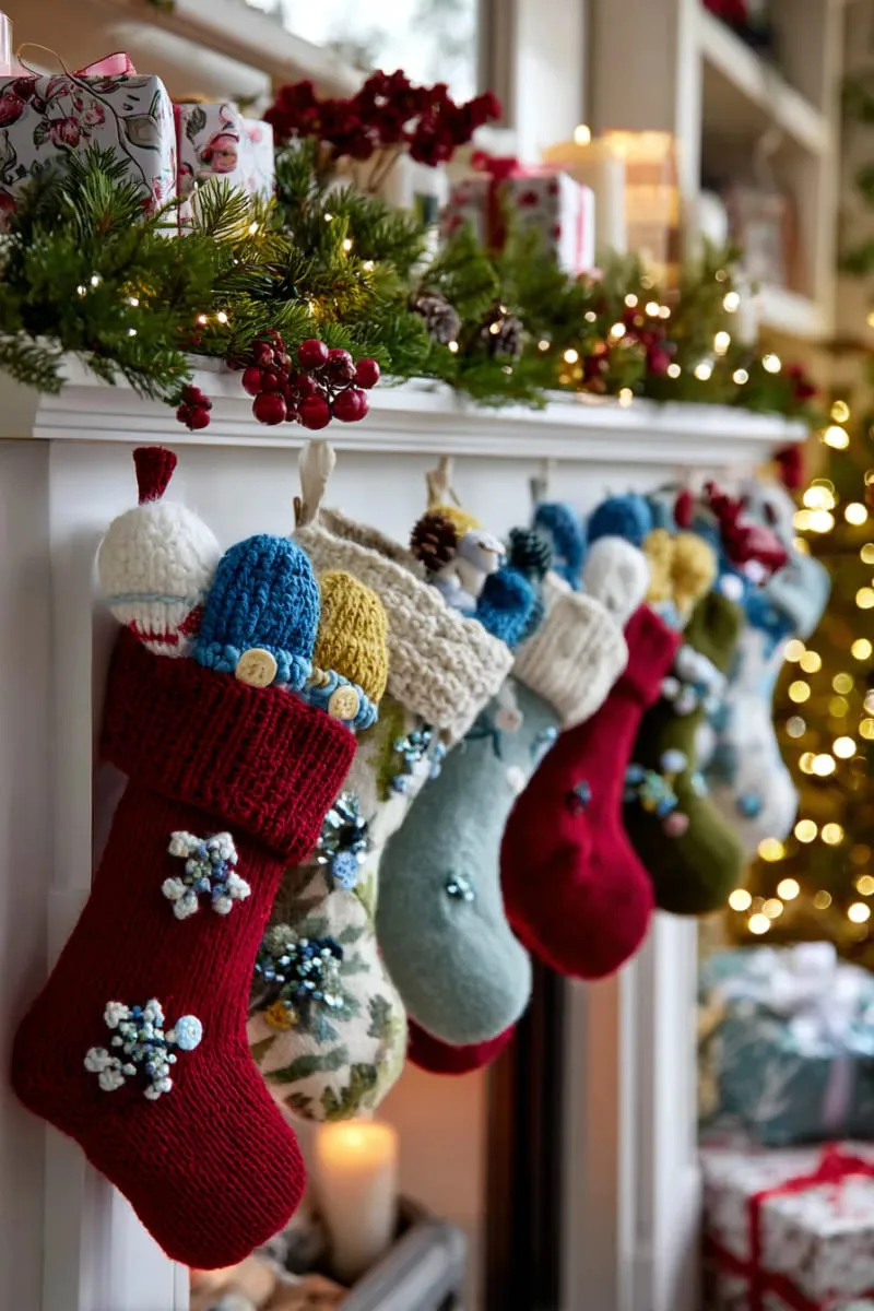 decorate with tiny hand-stitched felt mittens, hats, and scarves 1