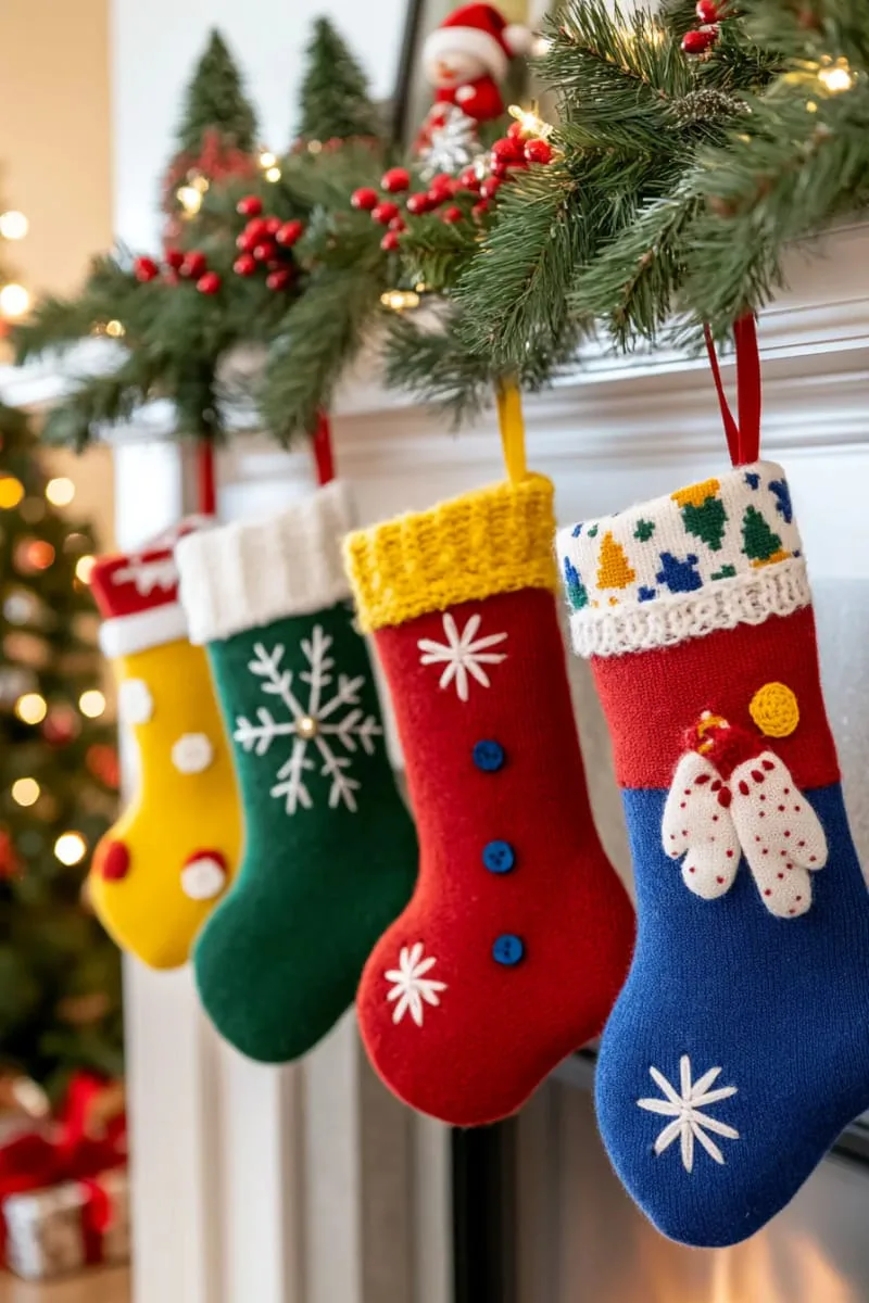 decorate with tiny hand-stitched felt mittens, hats, and scarves 1