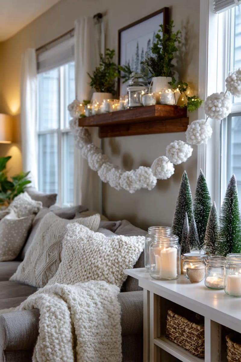 diy fluffy cotton ball snow garland for a cozy wall accent 1