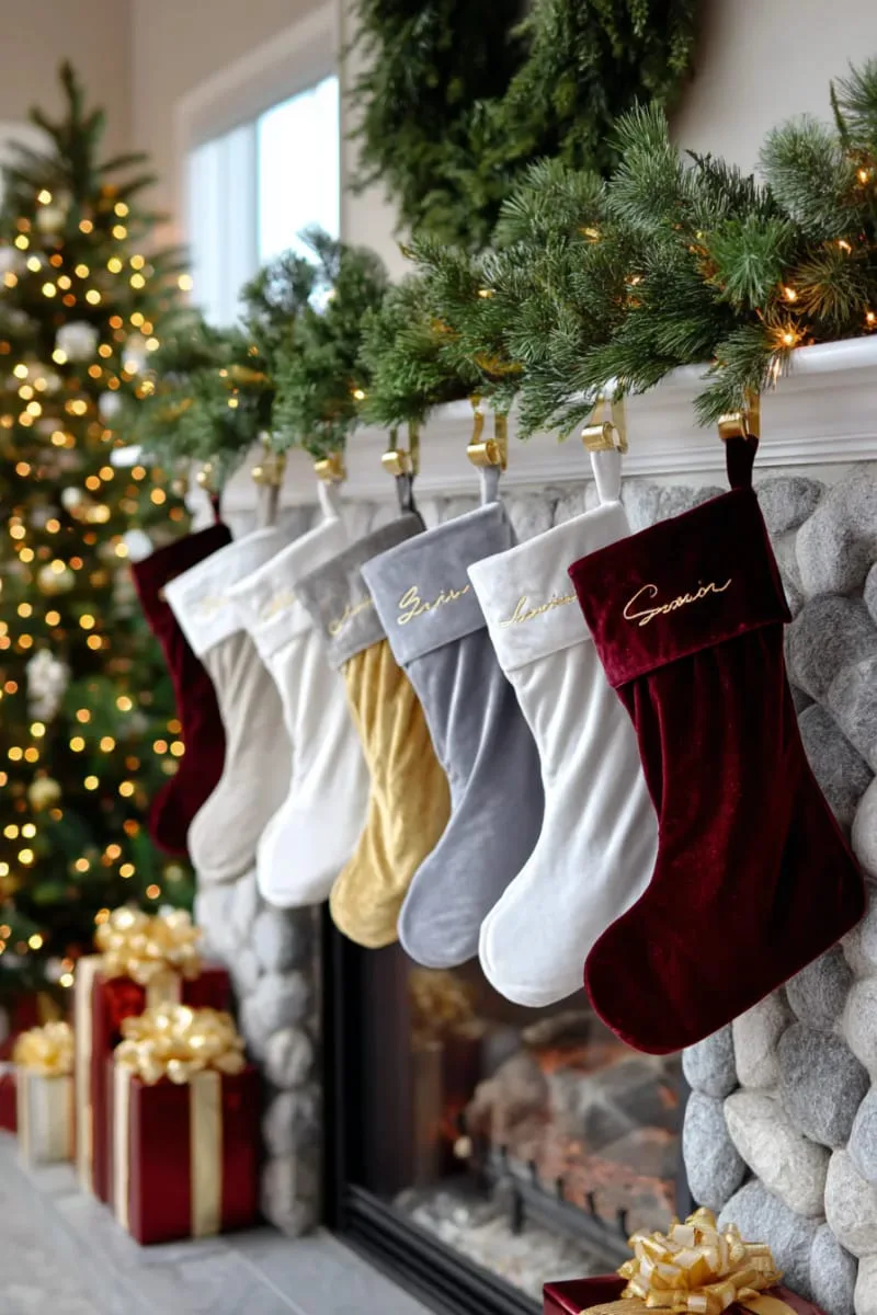 embroider family names in metallic thread for a luxurious personalized stocking display 1