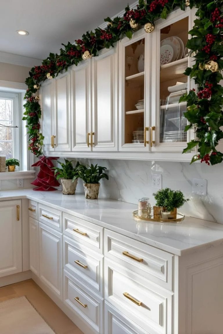 21 Cozy Christmas Cabinet Decor Ideas For A Festive Home - Lovely Harbor