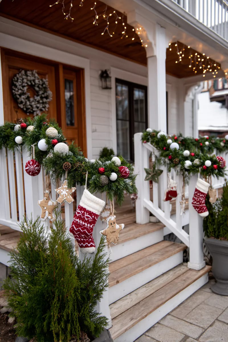 garland adorned with little stockings and hand-painted wooden ornaments 1