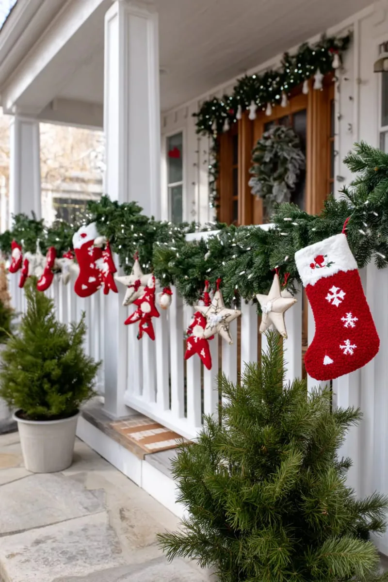 garland adorned with little stockings and hand-painted wooden ornaments 1