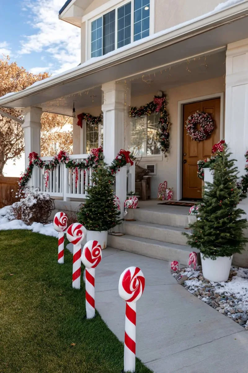 giant peppermint swirl pathway markers leading to the doorstep 1