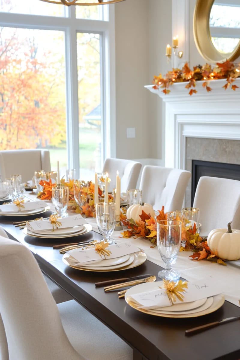 golden leaf napkin rings and personalized menu cards for each guest 1