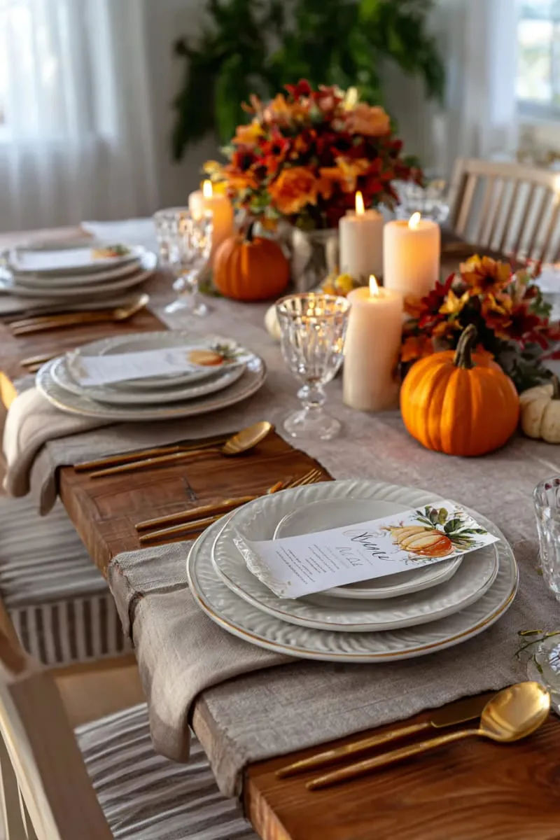 hand-painted menu cards with watercolor pumpkins at each seat 1
