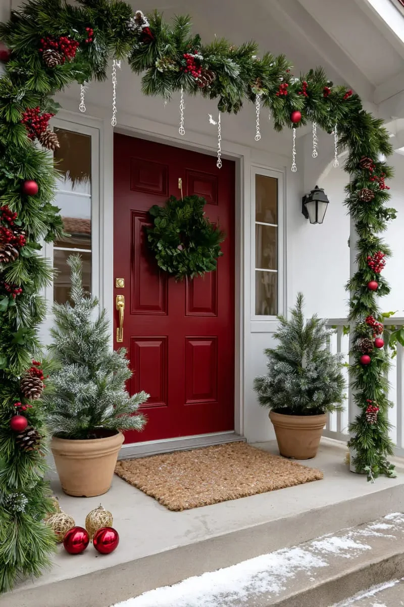 hanging garland arch with shimmering icicle string lights 1