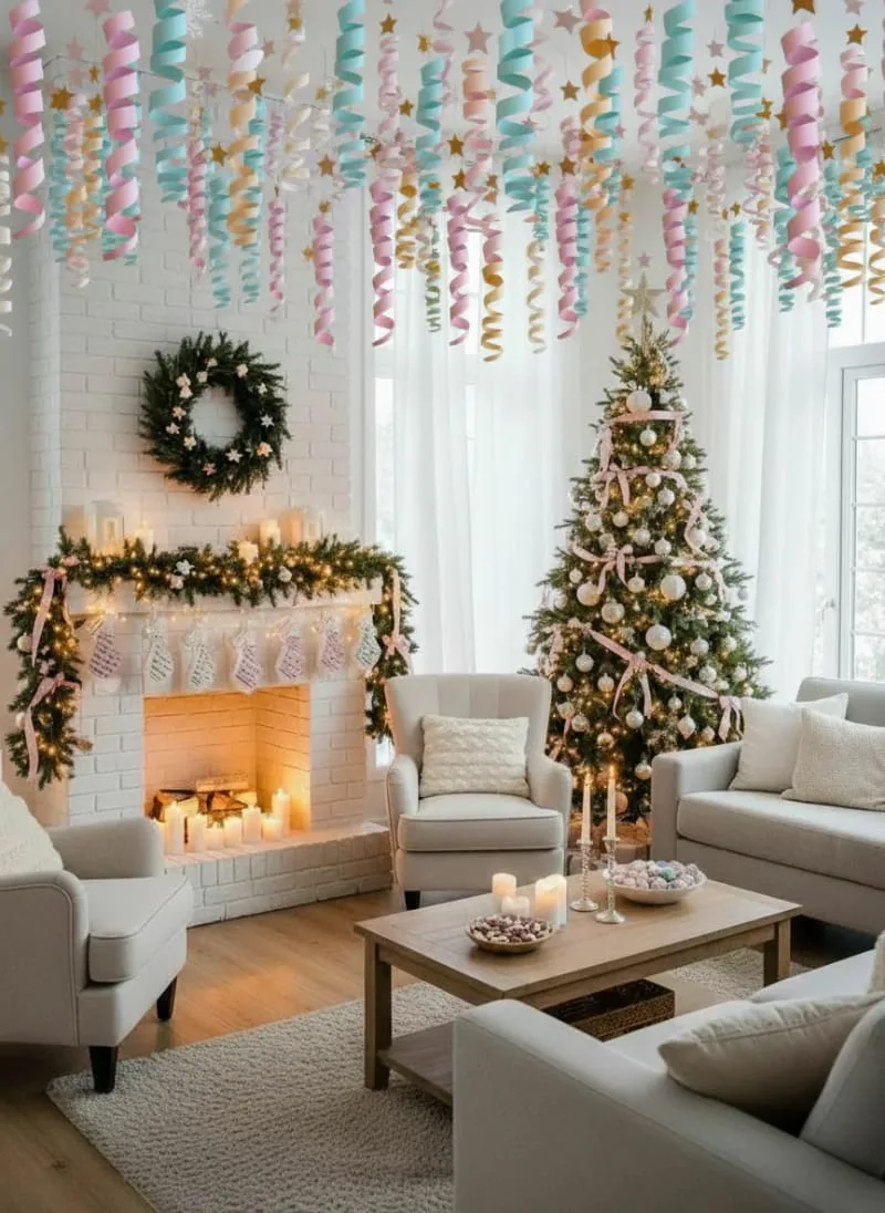hanging paper spiral ornaments in metallic and pastel shades 1