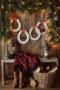 horseshoe ornaments painted white and hung with gingham ribbon. 25