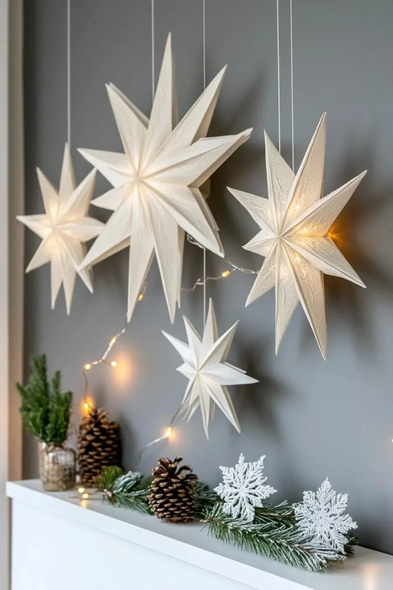 layered 3d paper snowflake stars for dramatic winter wall decorations 1