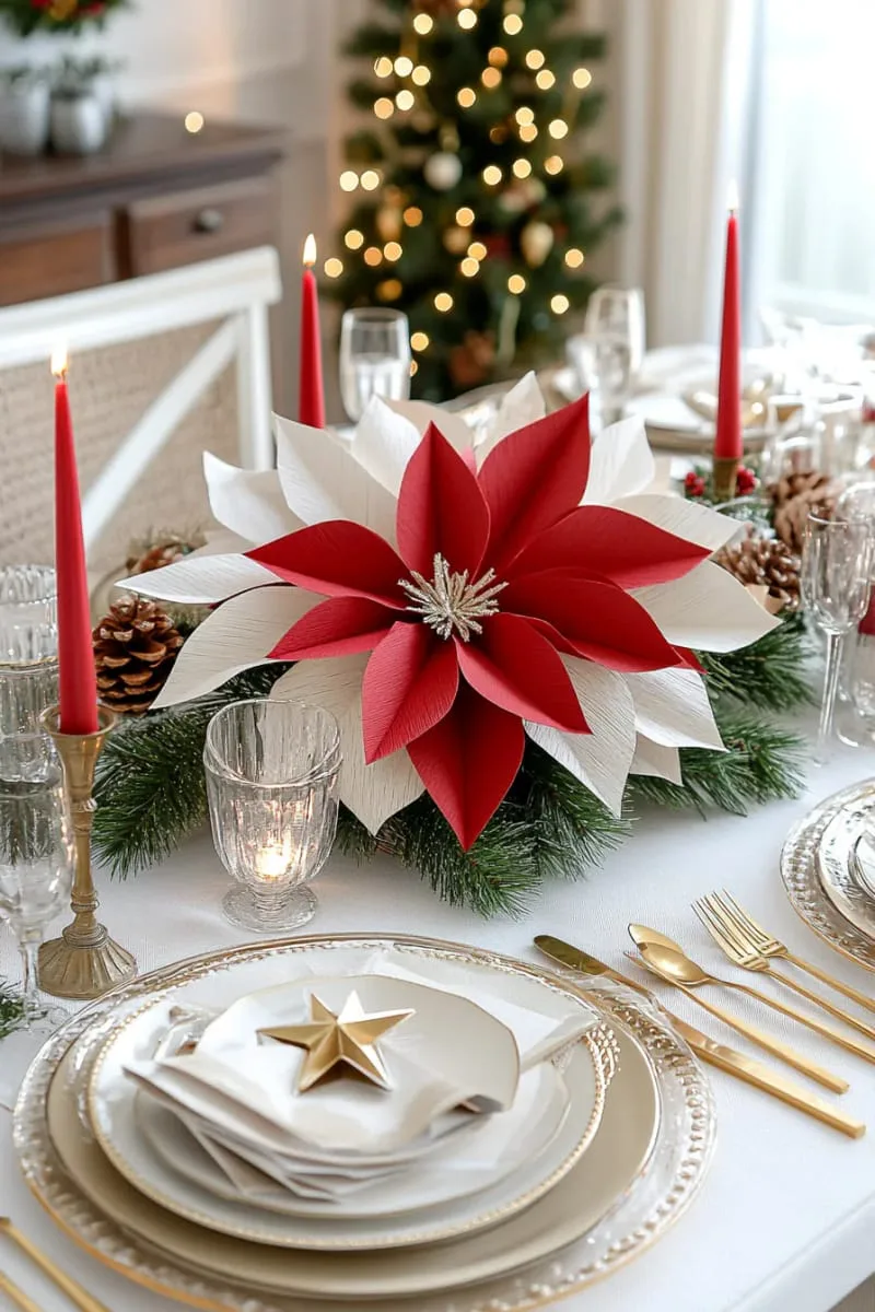layered paper poinsettia flowers for elegant christmas table settings 1