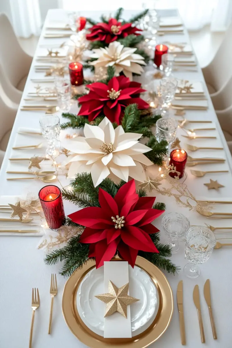 layered paper poinsettia flowers for elegant christmas table settings 1