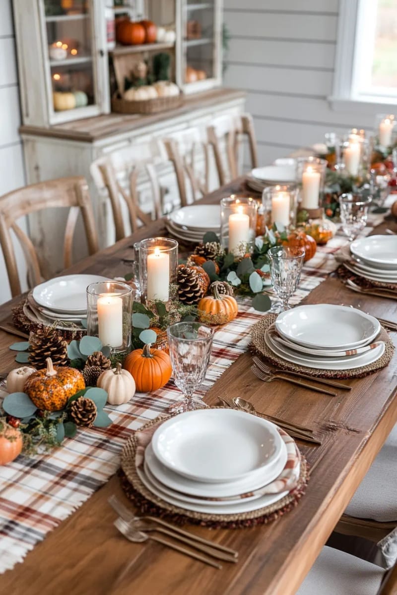 layered plaid and burlap table runners for a rustic farmhouse vibe 1
