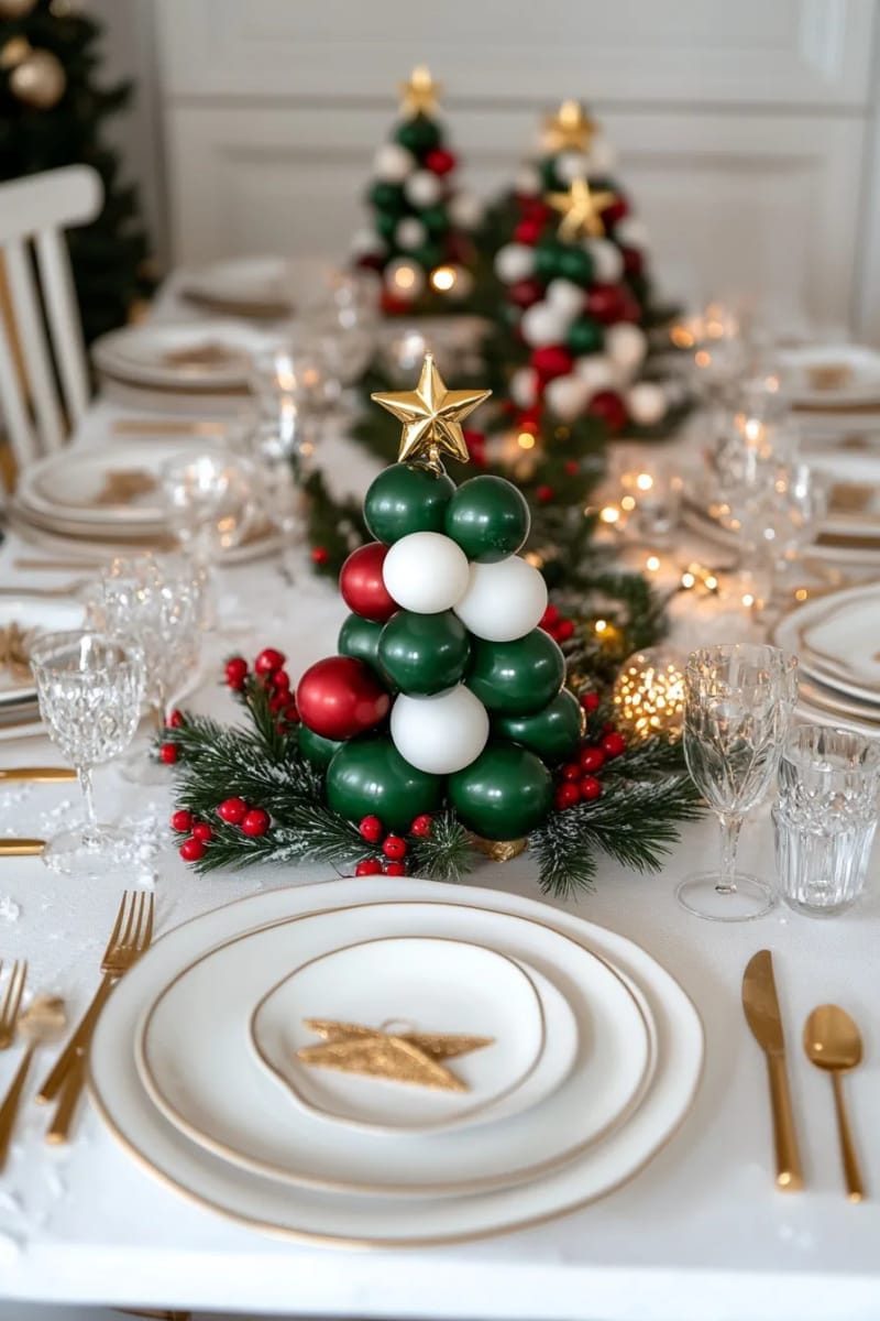 mini balloon christmas trees as unique table centerpieces 1