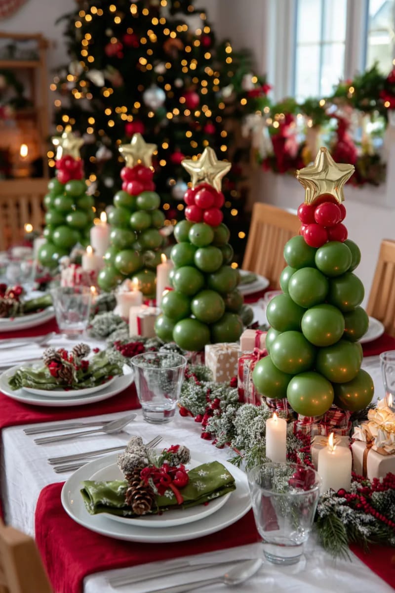 mini balloon christmas trees as unique table centerpieces 1