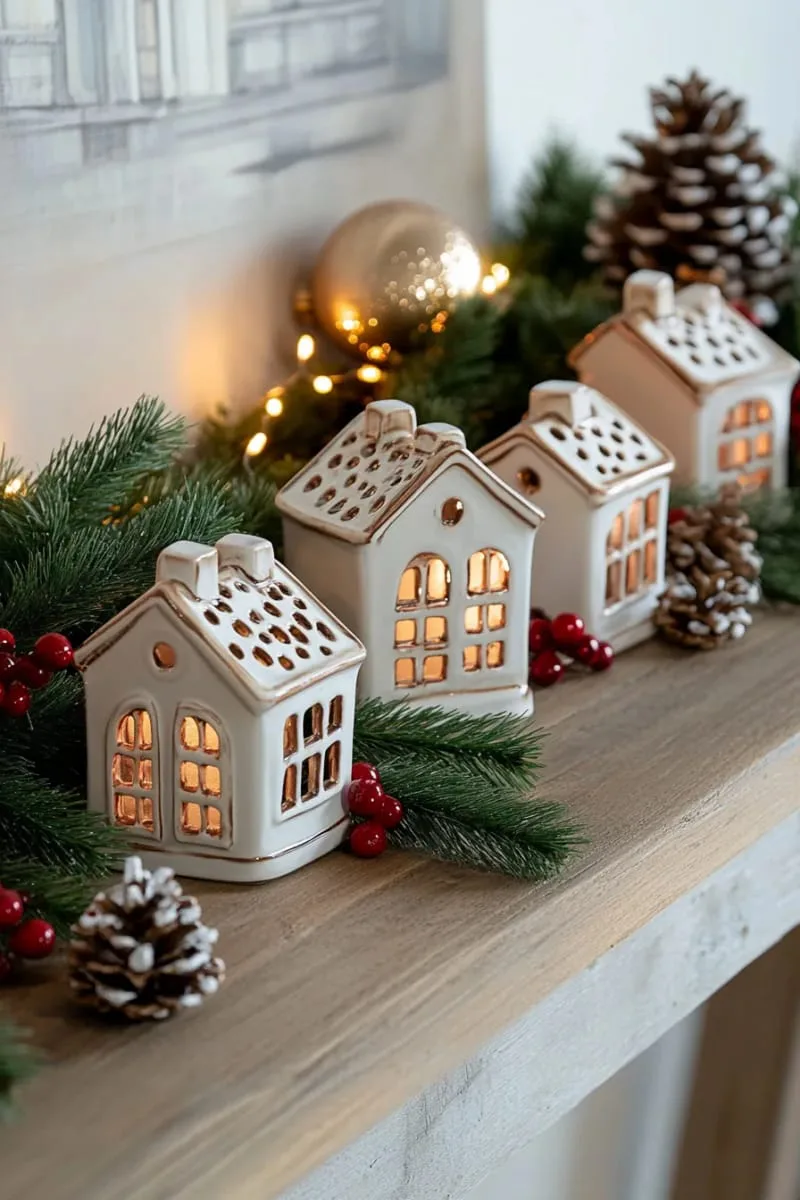mini ceramic houses with cutout windows for twinkling fairy lights 1