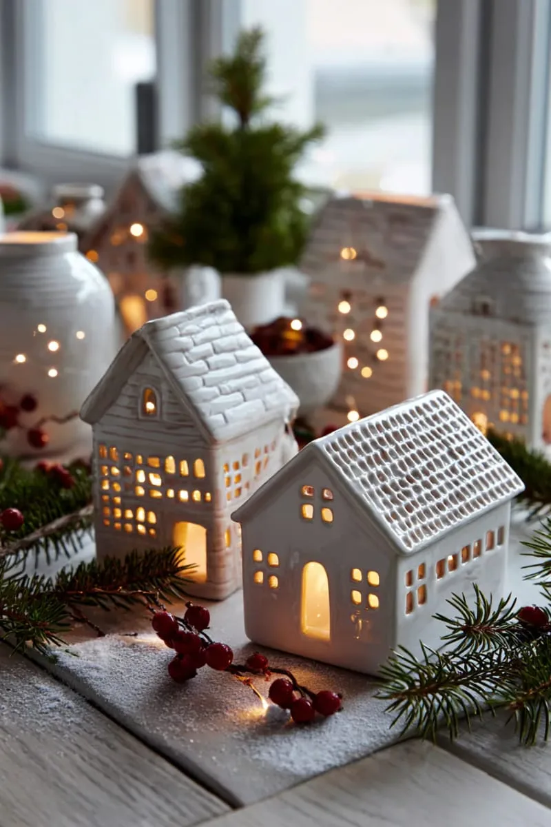 mini ceramic houses with cutout windows for twinkling fairy lights 1