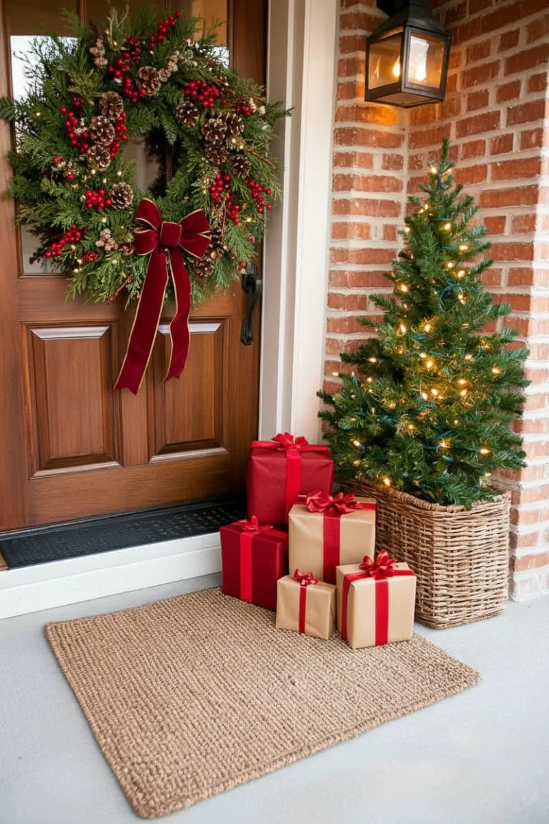 mini present boxes stacked beside a tiny christmas tree 1