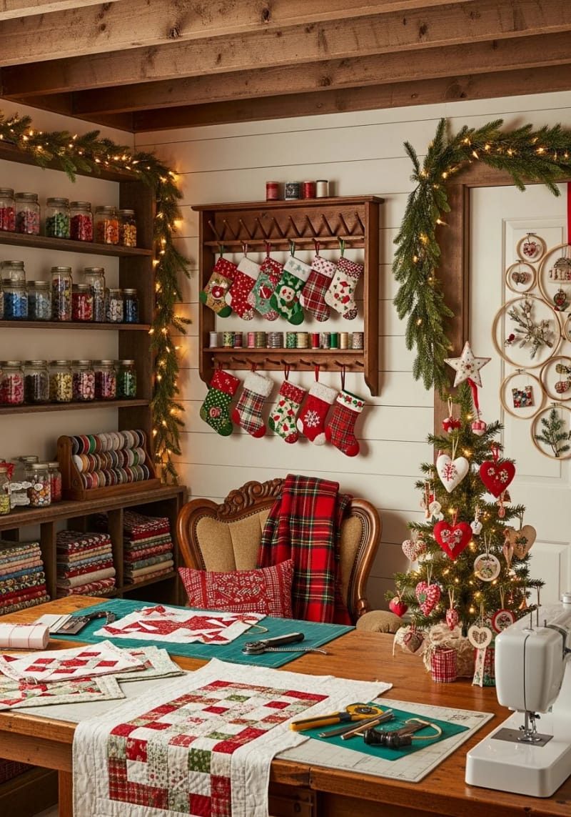 mini quilted stockings hanging from your thread rack, ready for treats 1