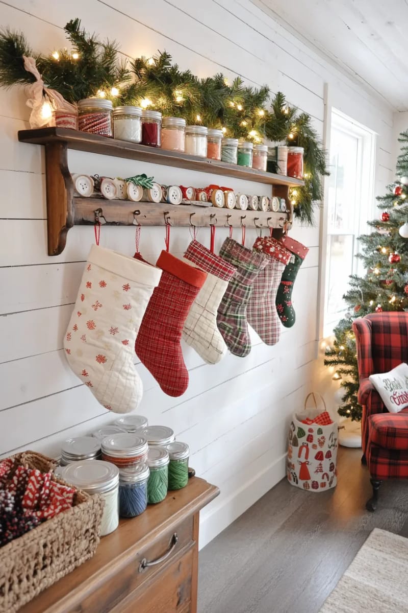 mini quilted stockings hanging from your thread rack, ready for treats 1
