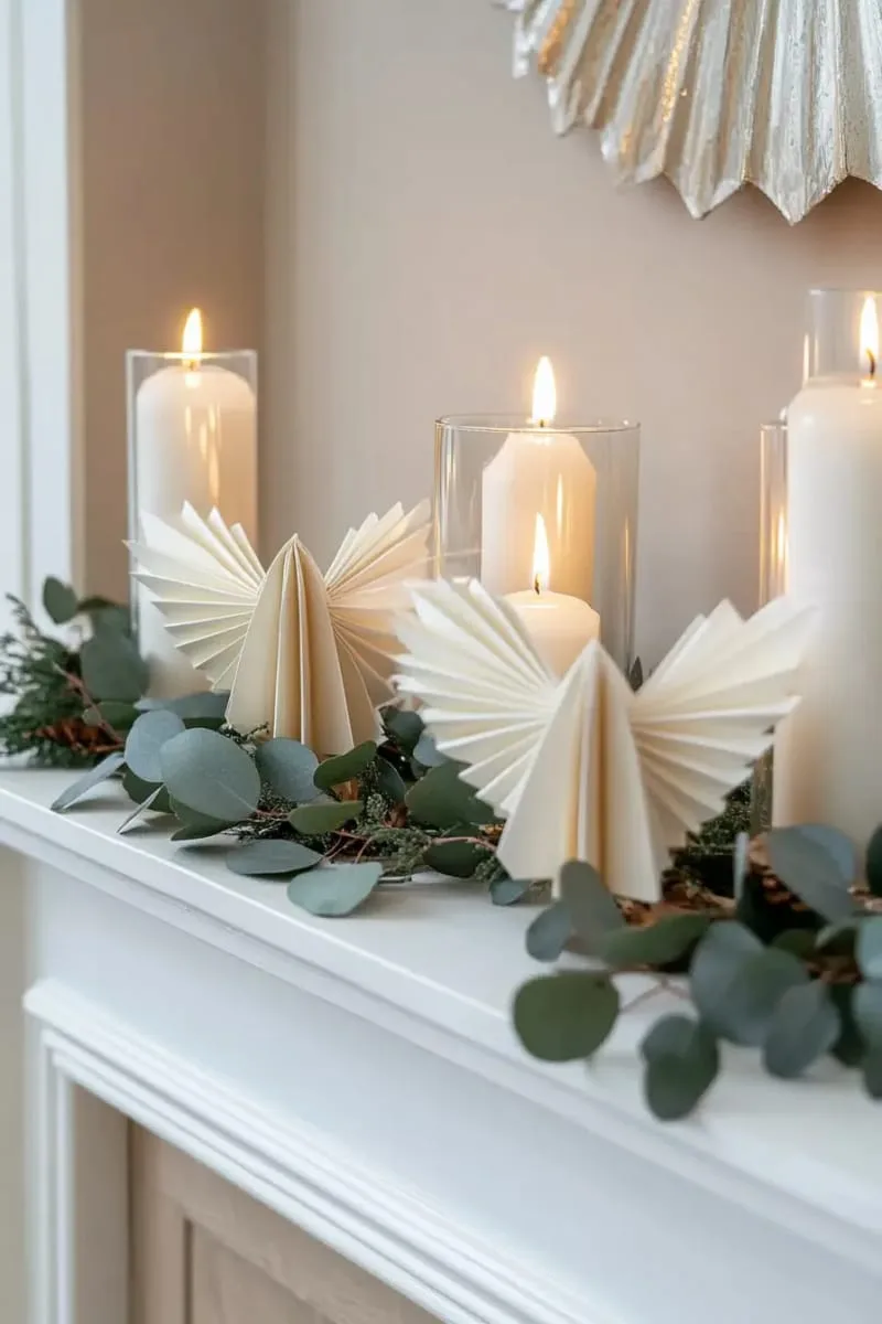 minimalist folded paper angel silhouettes for serene mantel displays 1