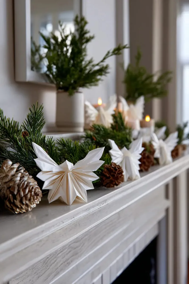 minimalist folded paper angel silhouettes for serene mantel displays 1