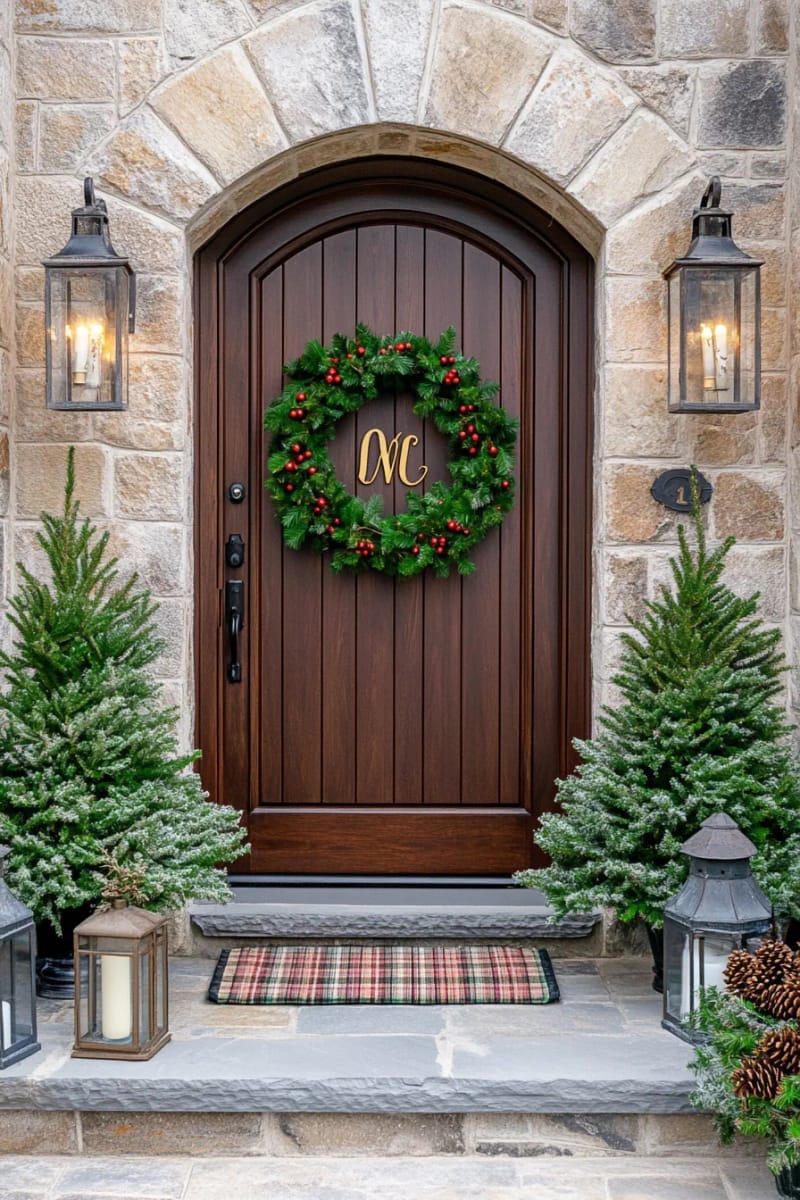 monogrammed wreath adorned with berries and eucalyptus 1