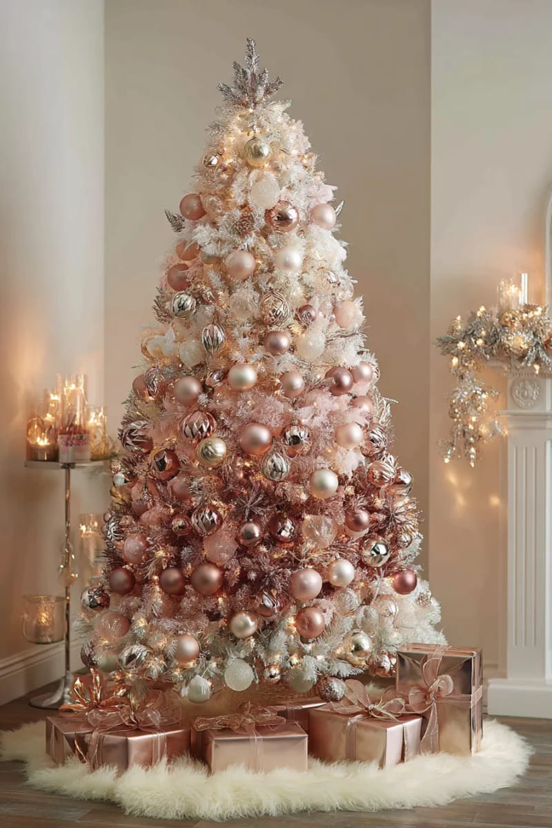 ombre ornament tree using shades of blush, rose gold, and champagne 1