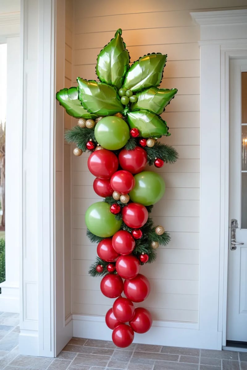 oversized balloon holly leaves and berries for door or wall statement 1