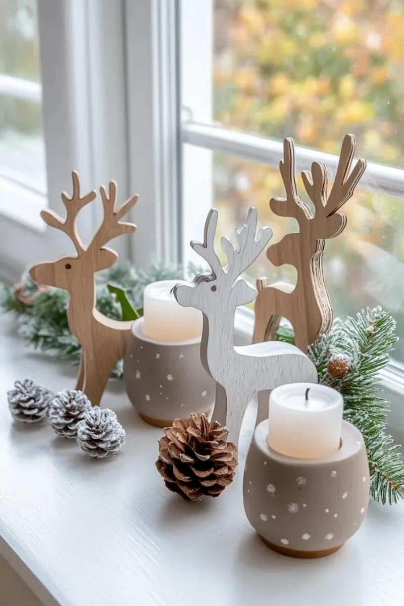 painted wooden reindeer silhouettes standing on windowsills 1