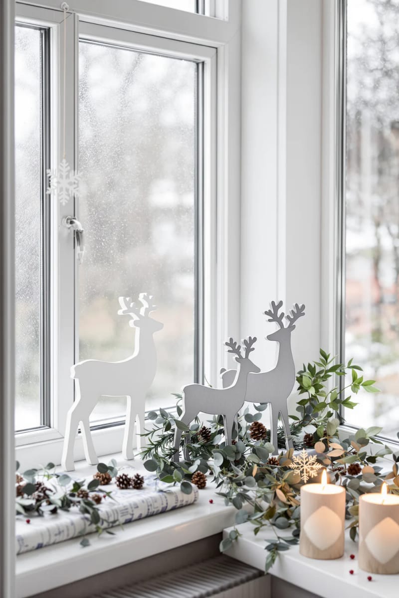 21 Scandinavian Christmas Decorations Ideas To Bring Nordic Charm at Home 30 painted wooden reindeer silhouettes standing on windowsills 1
